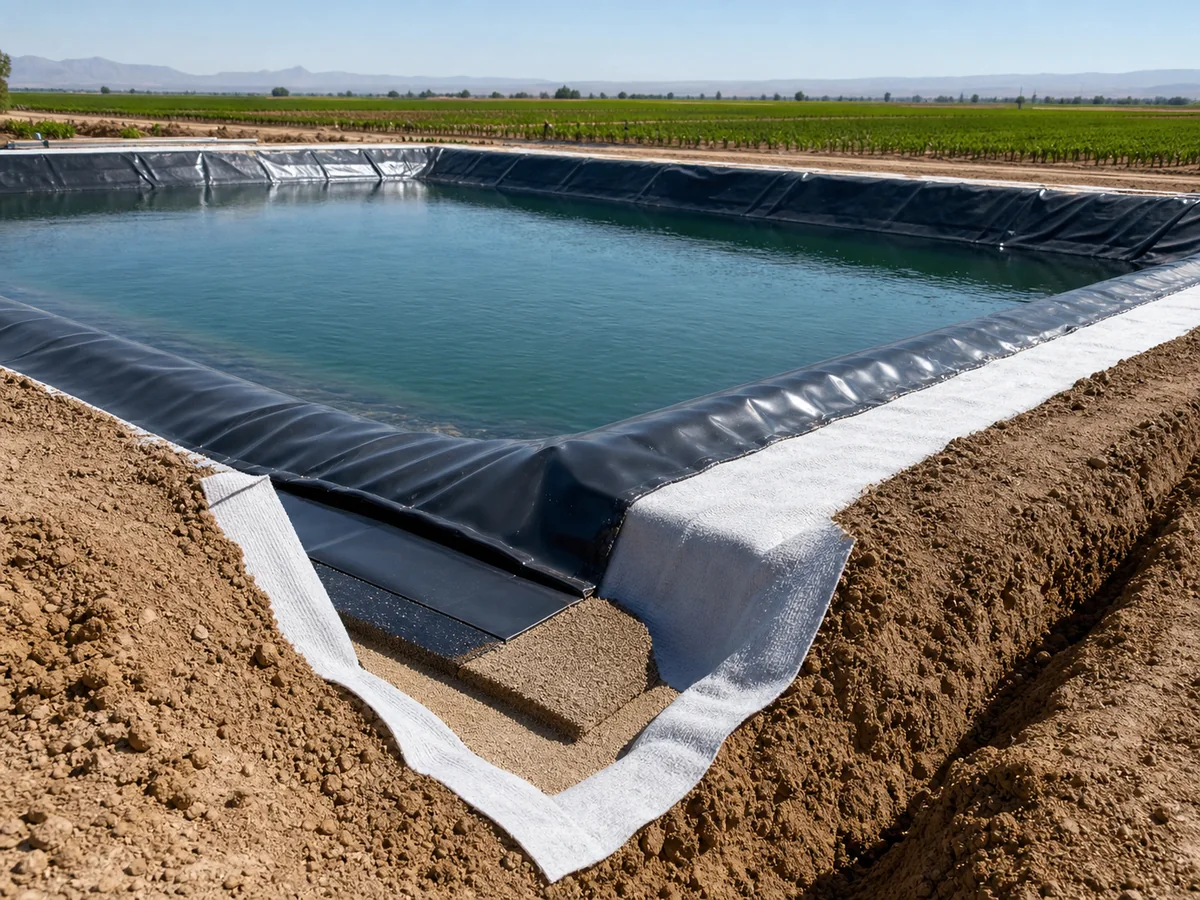 Bassin en géomembrane PEHD avec géotextile pour le stockage de l'eau